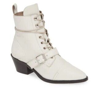 AllSaints Katy Leather Zip Buckle Lace Up Moto Western Heel Boots Festival Shoe